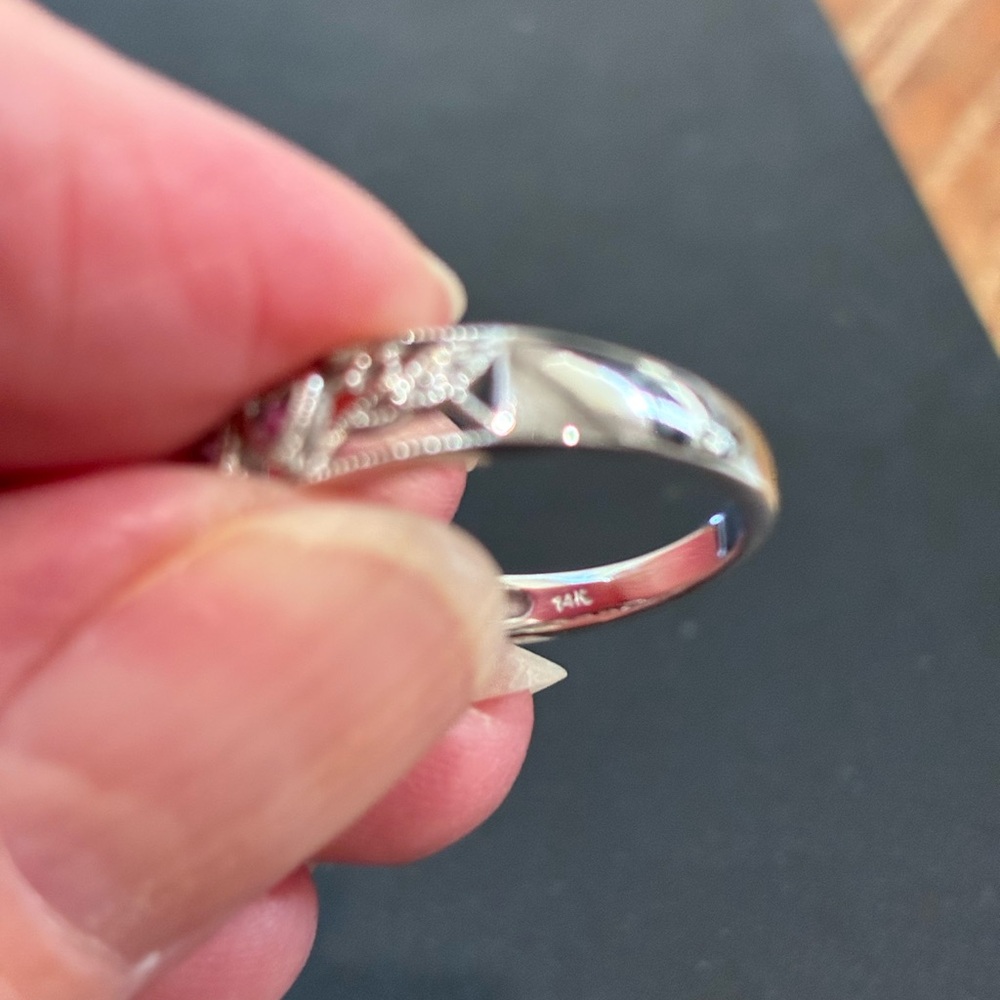Ruby and Diamond Heart Ring - 14K White Gold - Picture 6 of 6